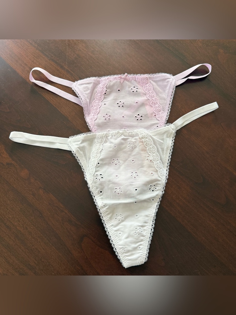 Lot of 2 New Victorias Secret Panties Sz M White Eyelet Thong V String